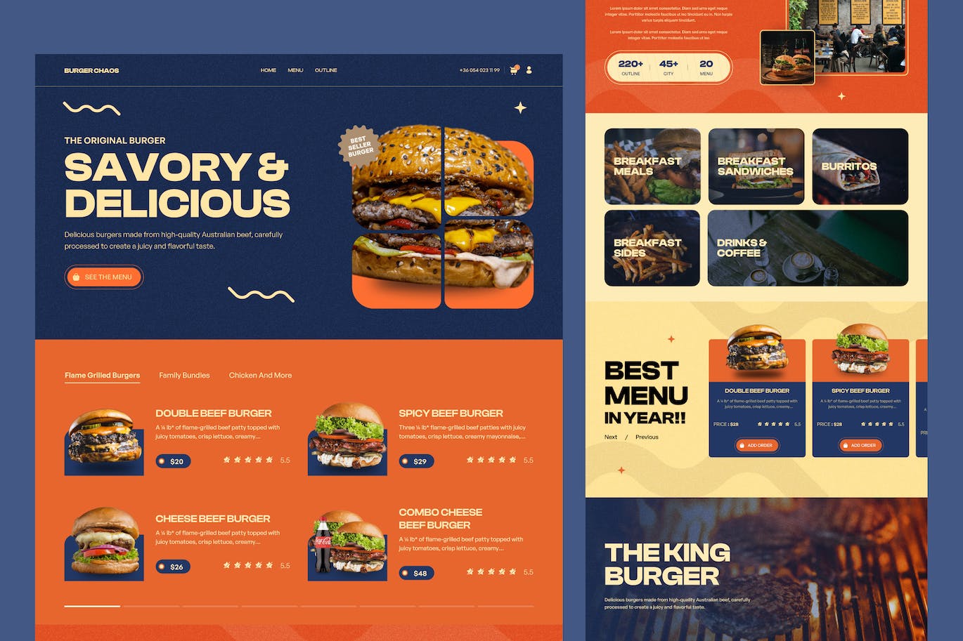 汉堡店网站着陆页模板 Burger Chaos – Burger landing page APP UI sucaiwan.com