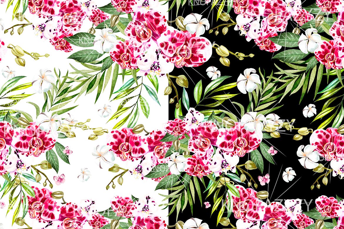 手绘彩色花卉水彩图案素材 Hand Drawn Watercolor 15 Patterns 图片素材 sucaiwan.com