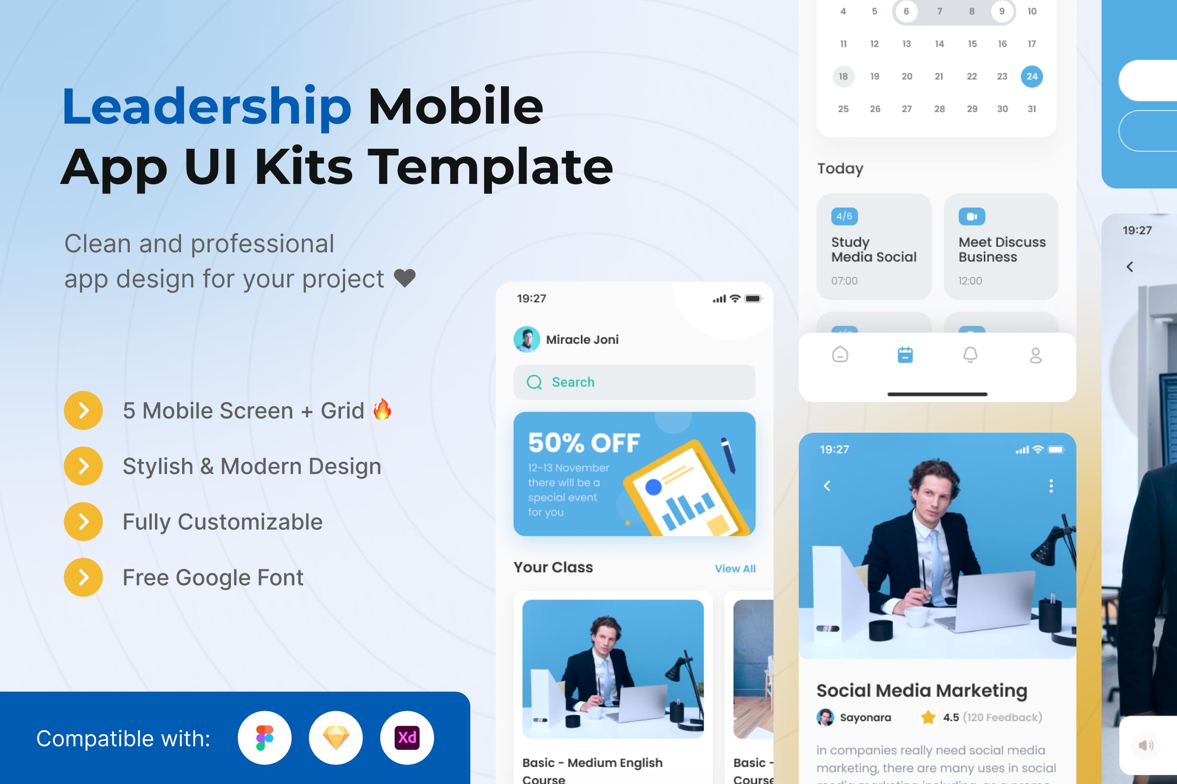 影响者App移动应用UI套件模板 Leadership Mobile App UI Kits Template APP UI sucaiwan.com