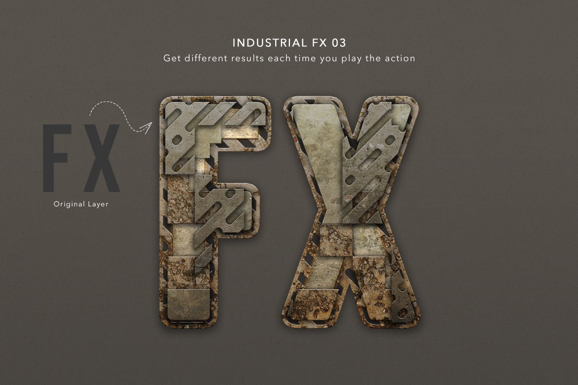 金属工业元素文本效果处理PS动作 Industrial Layer and Text Effect Photoshop Action 插件预设 sucaiwan.com