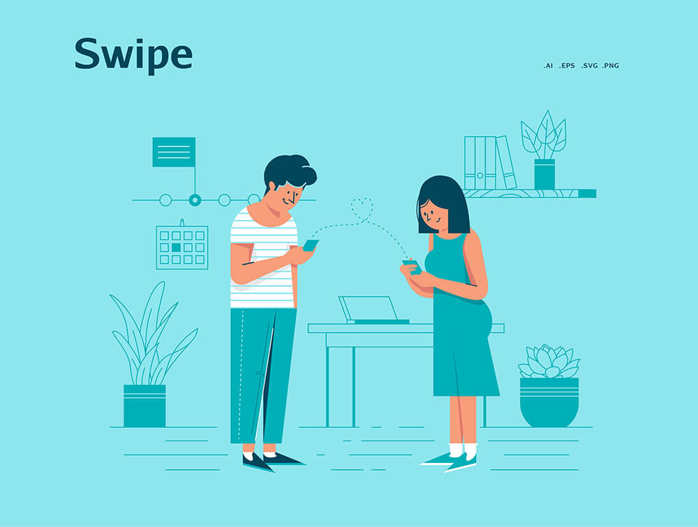 现代约会和人际关系故事矢量插画 图片素材 sucaiwan.com