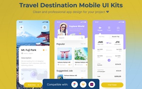 旅游景点App移动应用UI套件模板 Travel Destination Mobile App UI Kits Template