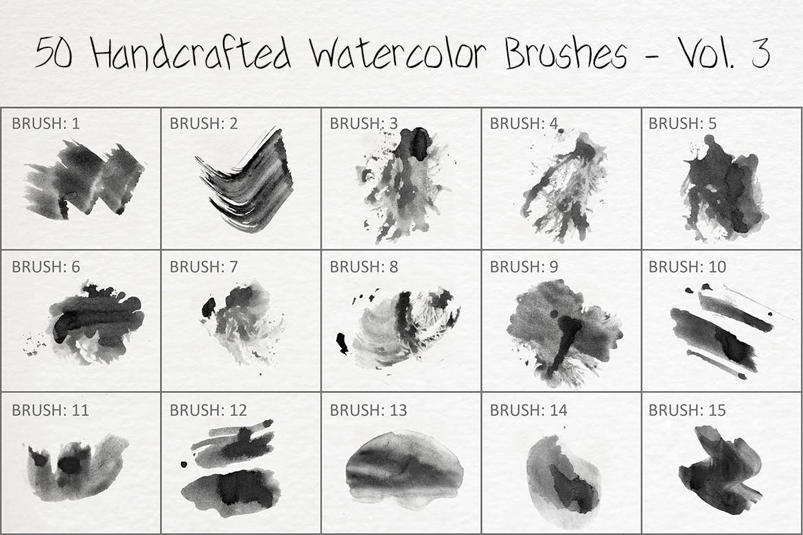 50个手工制作的绘画水彩ps笔刷v3 50 Handcrafted Watercolor Brushes – Vol. 3 笔刷资源 sucaiwan.com