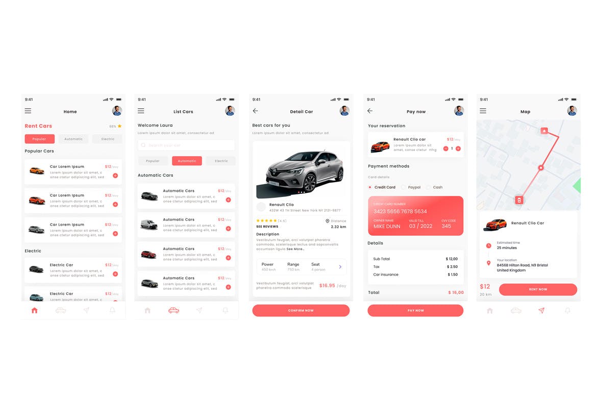 租车商店App应用程序界面设计UI套件模板 Rent Car, Rental Vehicle & Automobile Store App UI APP UI sucaiwan.com