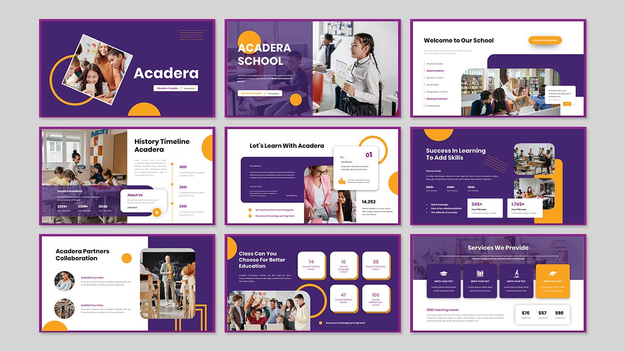 幼儿园/小学教育Keynote幻灯片演示模板 Acadera – Education Presentation Keynote Template 幻灯图表 sucaiwan.com