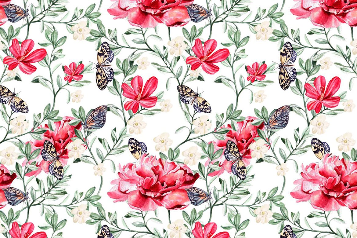 手绘设计水彩花朵图案素材 Hand Drawn Watercolor PATTERNS 图片素材 sucaiwan.com