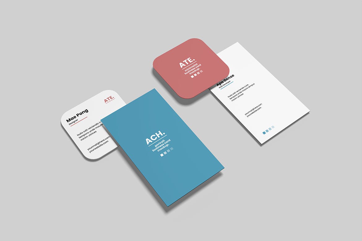 圆角方形和竖版名片设计展示样机psd模板 Square and Portrait Business Card Mockup 样机素材 sucaiwan.com