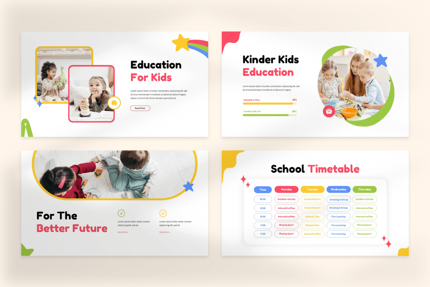 幼儿园和学前班PPT模板 Kinder Kids – Kindergarten & Preschool Powerpoint 幻灯图表 sucaiwan.com
