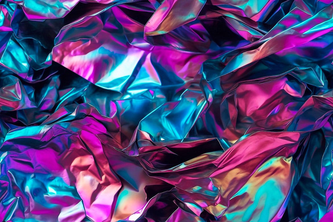 3D全息彩虹皱褶铝箔无缝背景 Iridescent Crumpled Foil Seamless Backgrounds 图片素材 sucaiwan.com