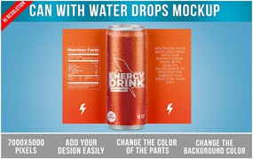带水滴的473毫升易拉罐样机图模板 Can With Water Drops Mockup 473 ml Template
