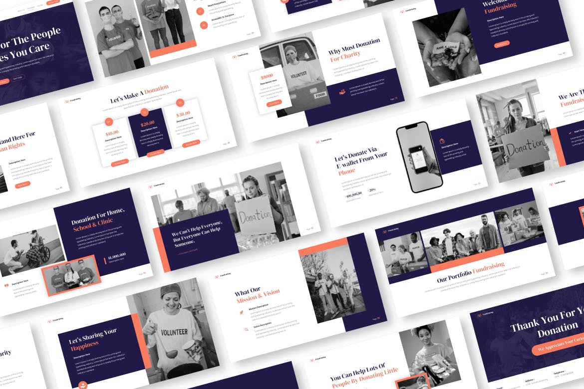 慈善筹款活动谷歌幻灯片演示模板 Charity Fundraising Google Slides 幻灯图表 sucaiwan.com