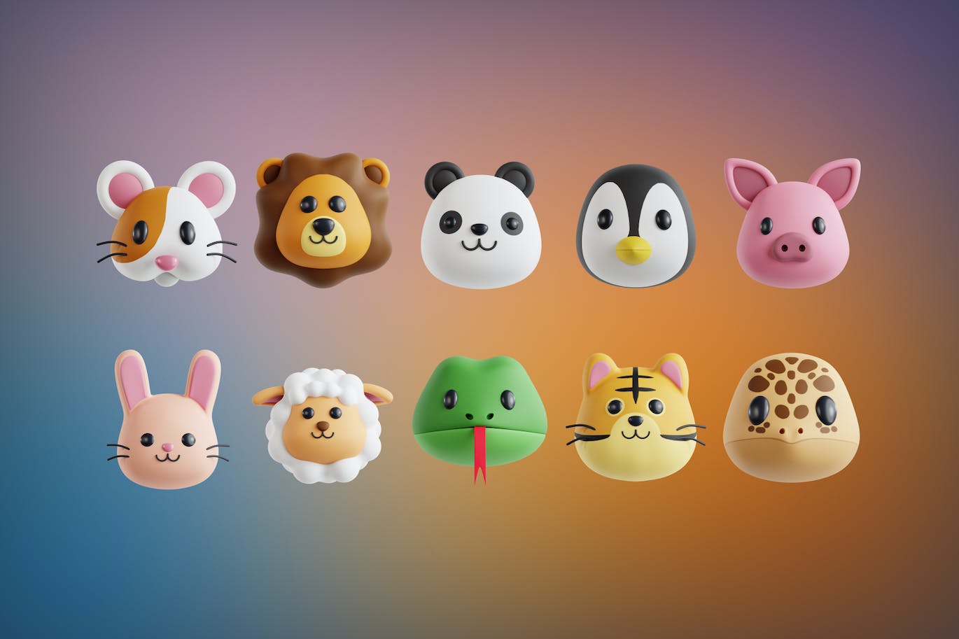 3D动物头像图标集v2 Animals v.2 3D Icon Set 图标素材 sucaiwan.com