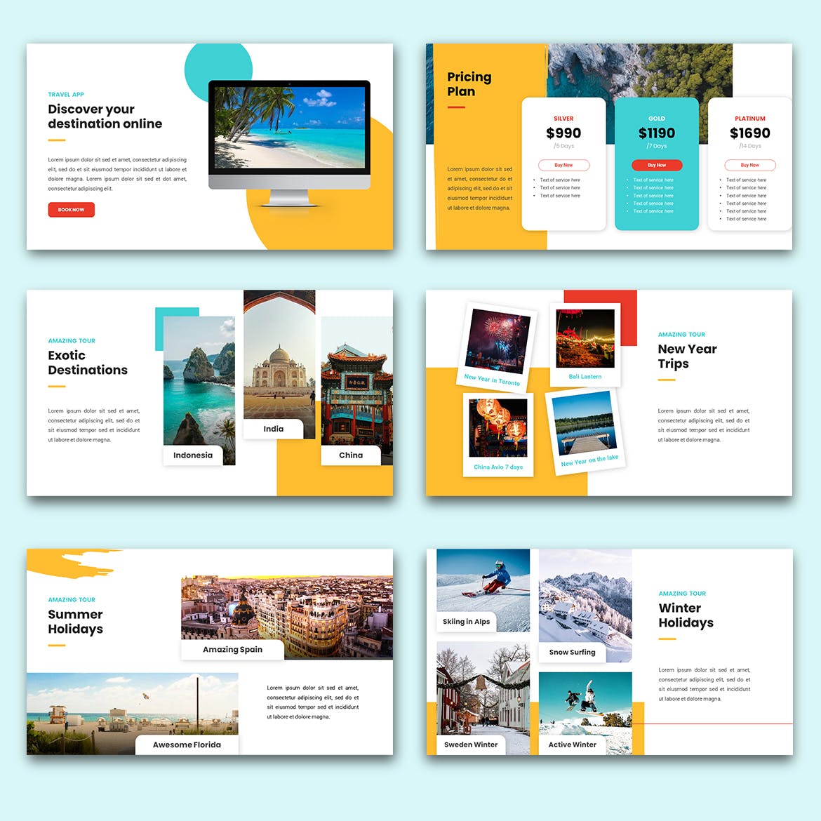 旅行社介绍谷歌幻灯片演示文稿模板 VAKANZ – Travel Agency Google Slide Template 幻灯图表 sucaiwan.com