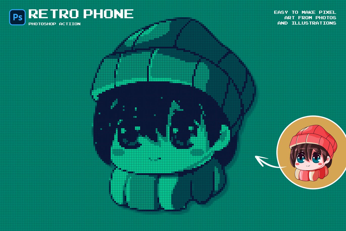 复古像素效果照片处理PS动作 Retro Phone Photoshop Action 插件预设 sucaiwan.com