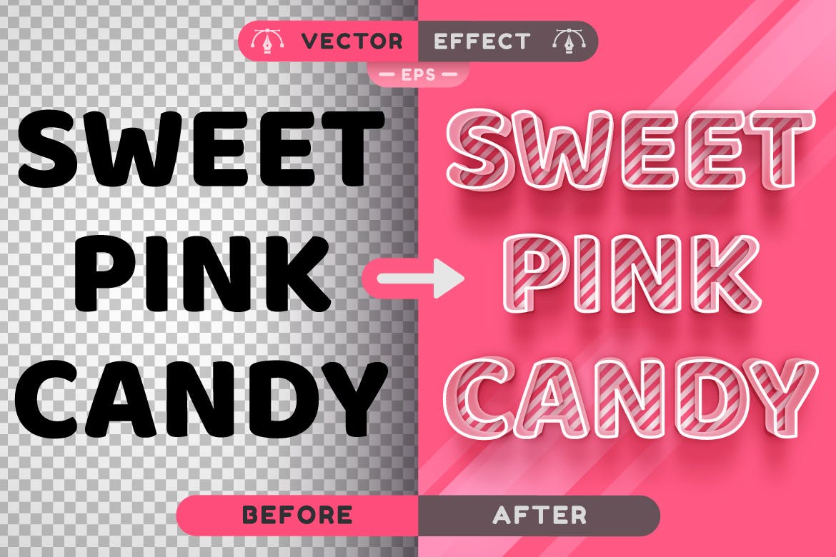 甜粉色糖果矢量文字效果字体样式 Sweet Pink Candy – Editable Text Effect Font Style 插件预设 sucaiwan.com