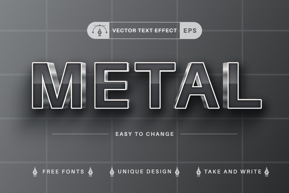 10种金属矢量文字效果字体样式 Set 10 Metal Editable Text Effects, Font Styles 插件预设 sucaiwan.com