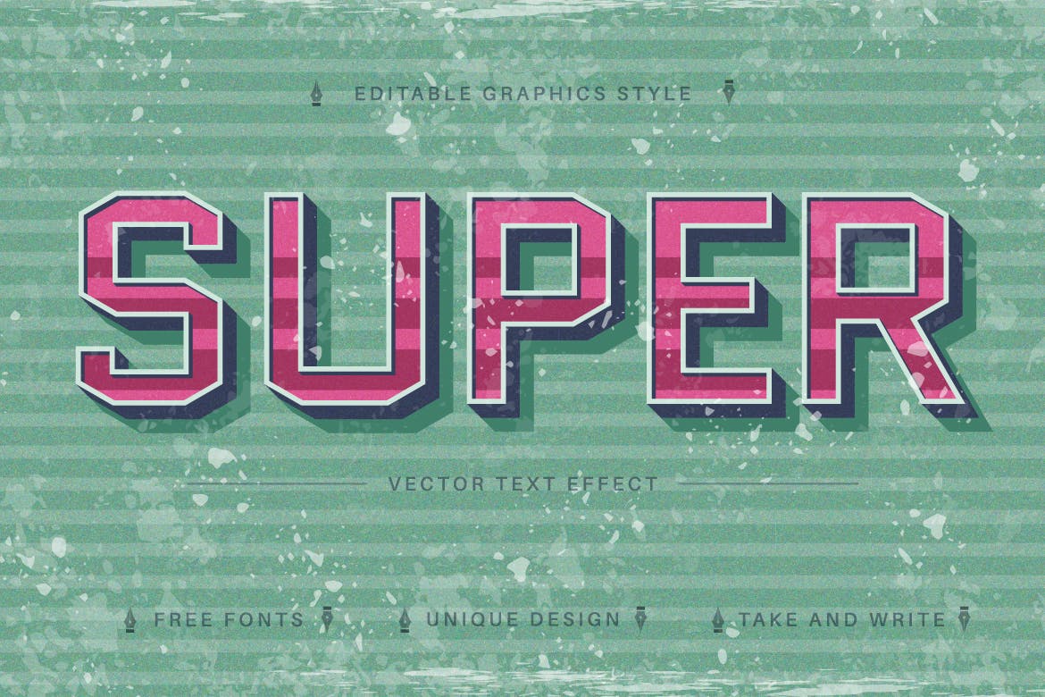 复古粉色矢量文字效果字体样式 Retro Pink – Editable Text Effect, Font Style 插件预设 sucaiwan.com