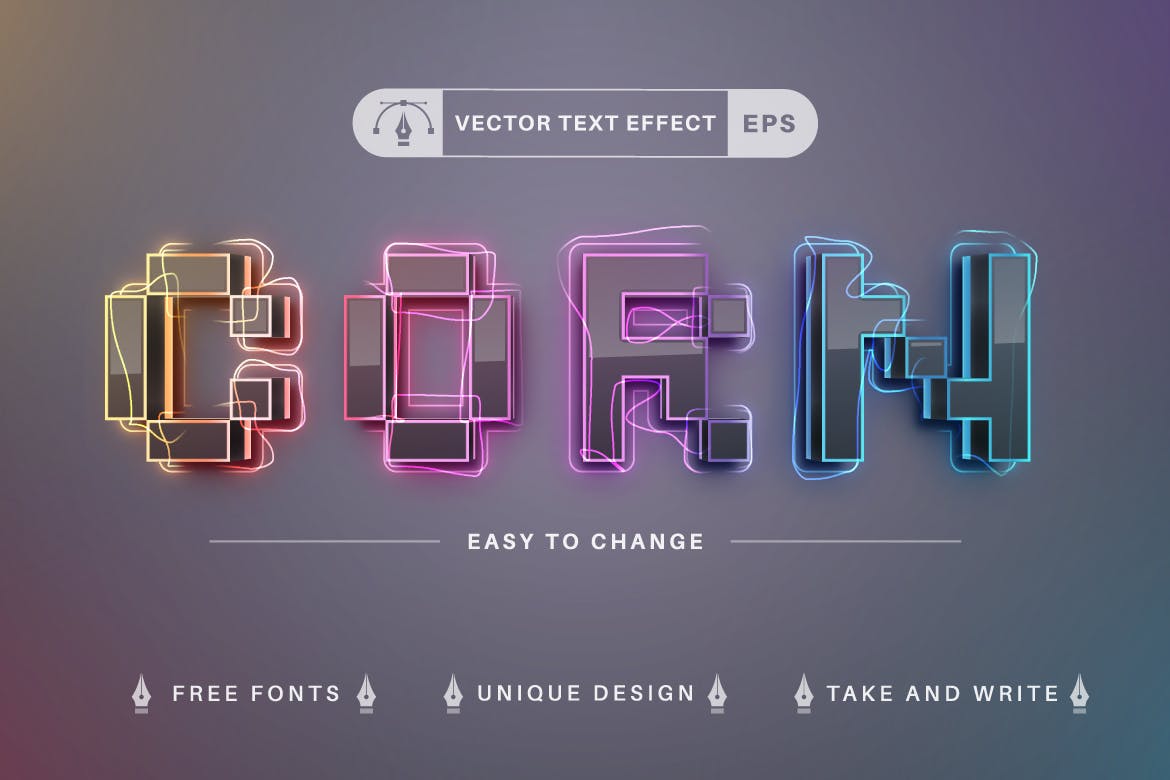 10种渐变彩虹矢量文字效果字体样式 Set 10 Rainbow Editable Text Effects, Font Styles 插件预设 sucaiwan.com