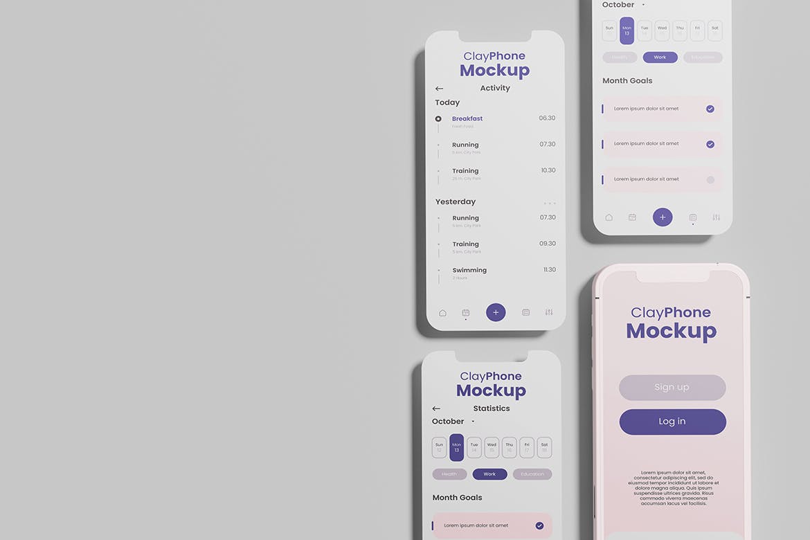 粘土风格iPhone手机样机图 Phone Clay Mockup 样机素材 sucaiwan.com
