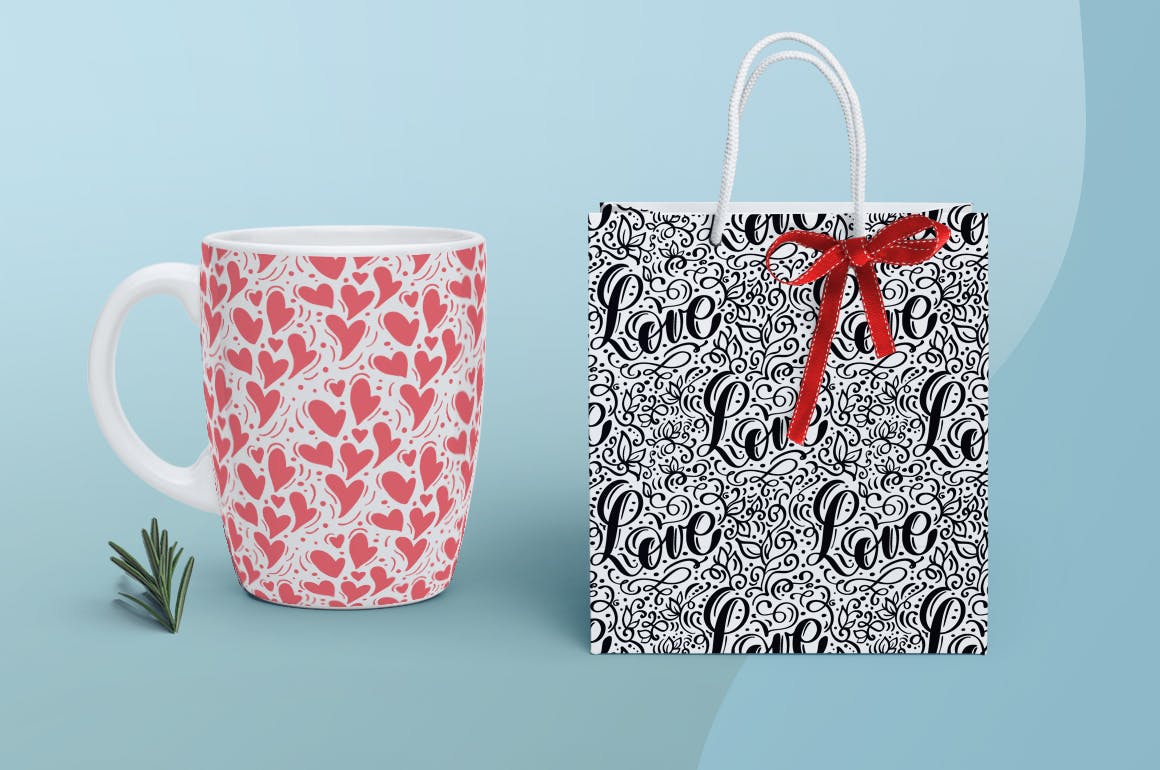 情人节爱心手绘无缝图案 Valentine`s Hand Drawn Seamless Patterns 图片素材 sucaiwan.com
