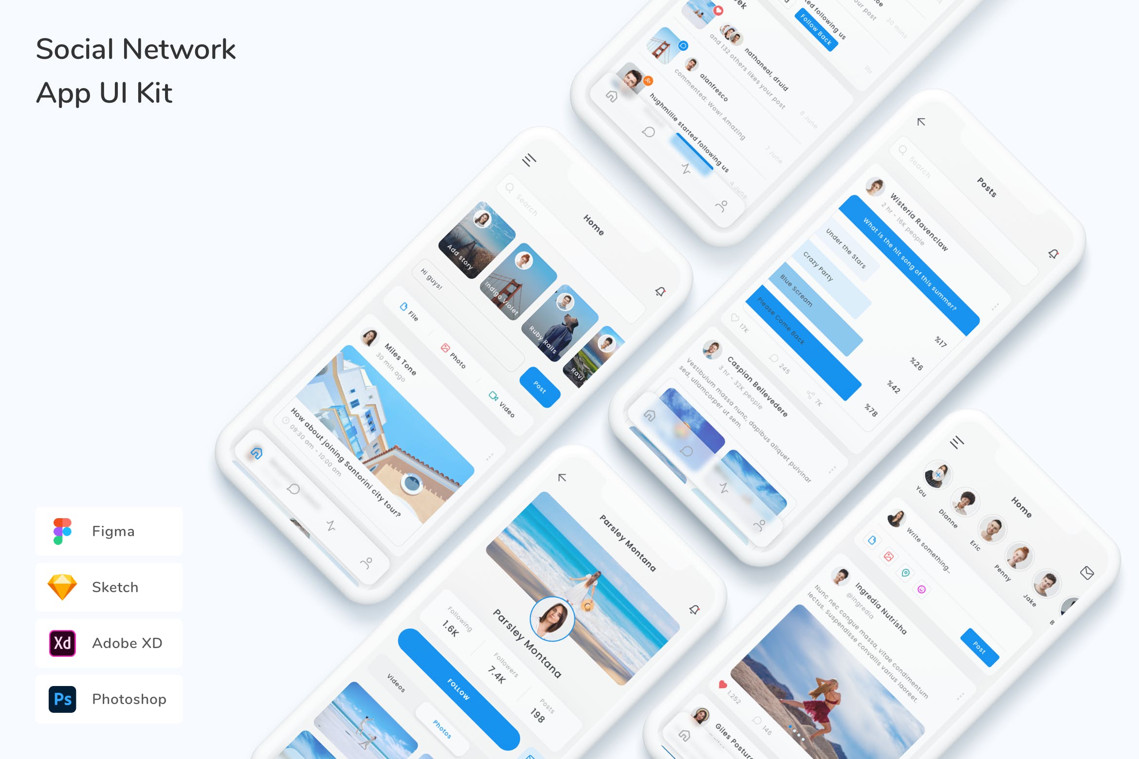 社交网络移动应用UI设计套件 Social Network App UI Kit APP UI sucaiwan.com