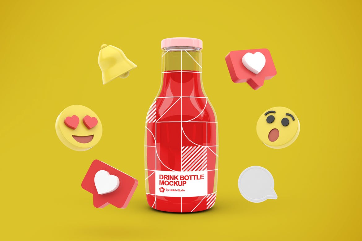 社交表情符号饮料瓶包装展示样机图 Drink Bottle Social Media 样机素材 sucaiwan.com