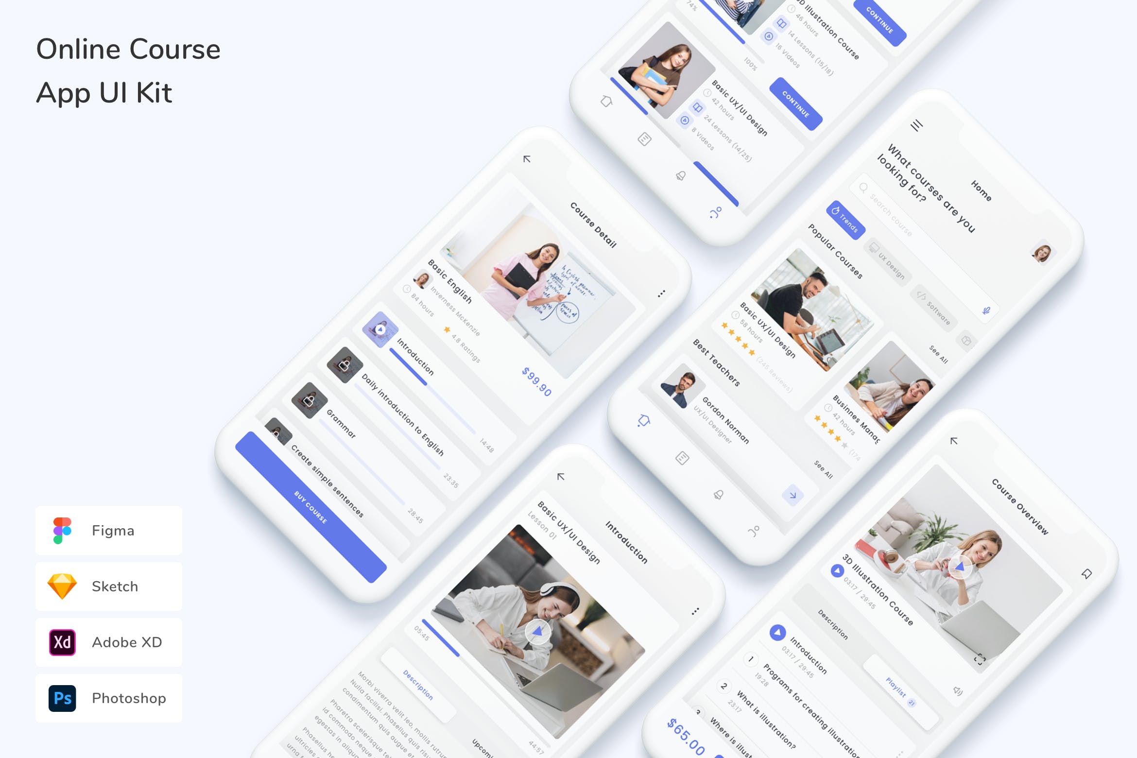 在线课程移动应用UI设计套件 Online Course App UI Kit APP UI sucaiwan.com