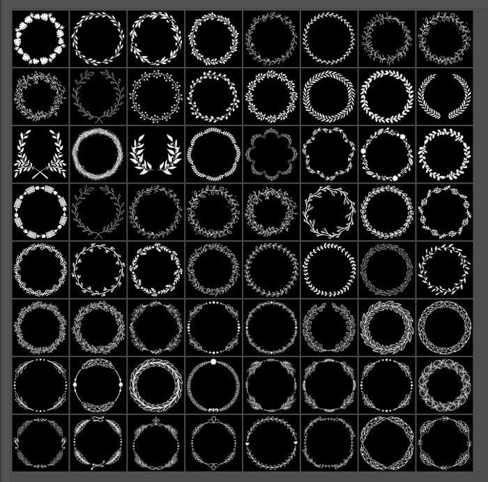 64个婚礼花环自定义PS形状，CSH格式 设计素材 sucaiwan.com