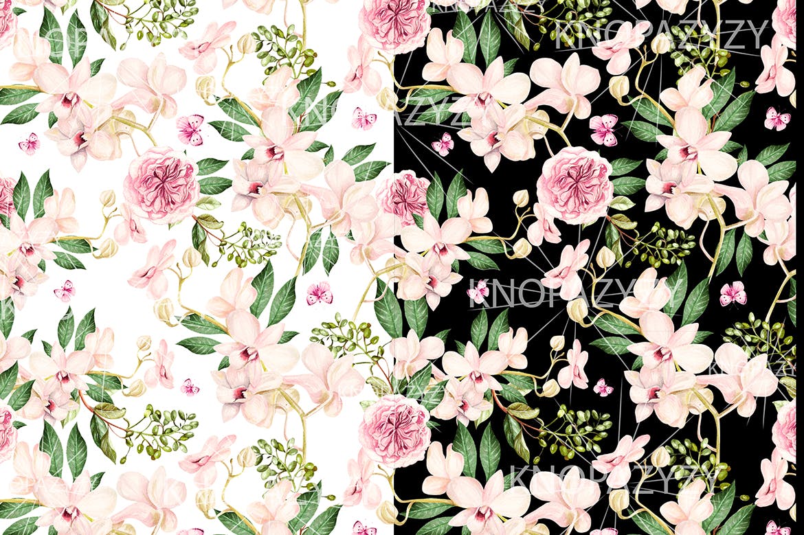 手绘彩色花卉水彩图案素材 Hand Drawn Watercolor 15 Patterns 图片素材 sucaiwan.com