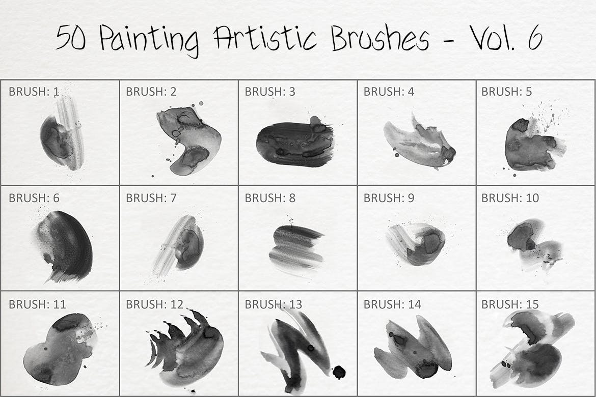 50个水彩艺术绘画笔刷素材v6 50 Painting Artistic Brushes – Vol. 6 笔刷资源 sucaiwan.com