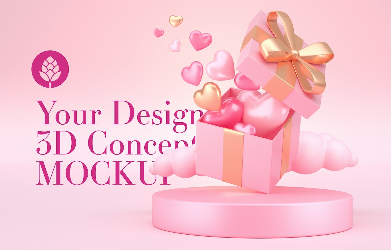 情人节3D礼品装饰概念样机图psd素材 Set Valentine’s Day Concept Mockup 图片素材 sucaiwan.com