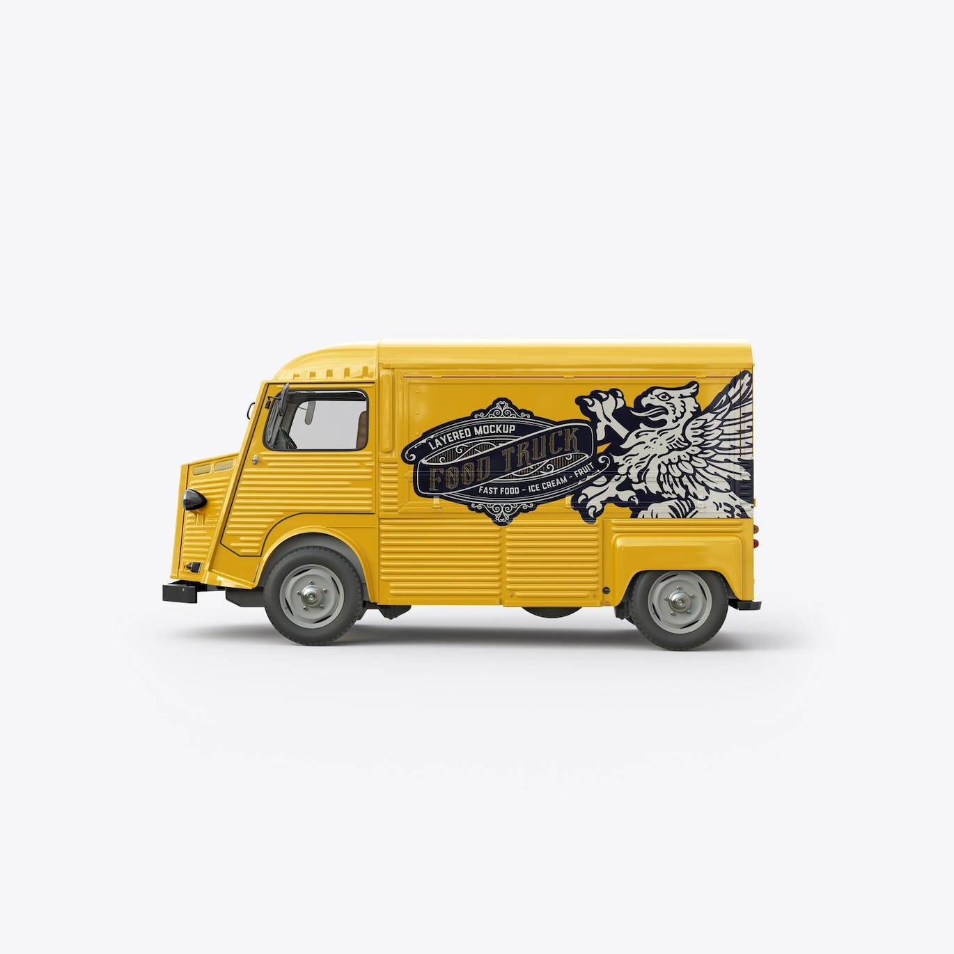 复古食品餐车广告展示样机图 Vintage Food Truck Mockup 样机素材 sucaiwan.com