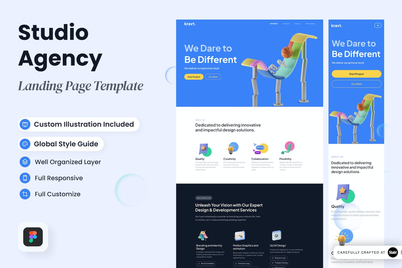 工作室代理网站着陆页设计模板 Kravt – Studio Agency Landing Page APP UI sucaiwan.com