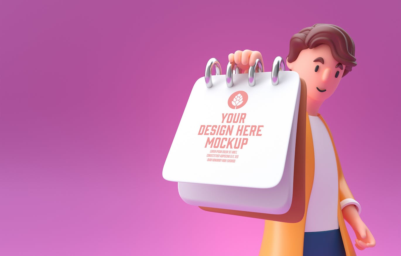 3D人物手拿日历印刷品样机图psd素材 Man Holding a Objects Mockup 样机素材 sucaiwan.com