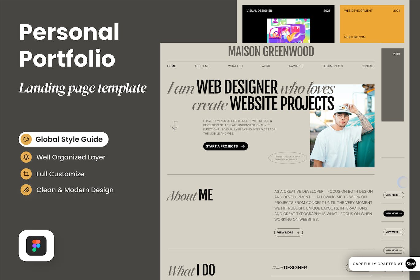 个人作品集网站着陆页设计模板 Maison Greenwood – Personal Portfolio Landing Page APP UI sucaiwan.com