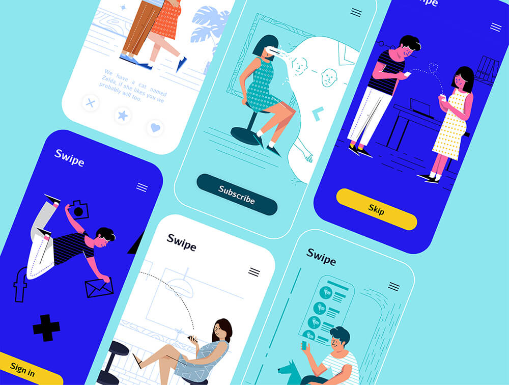 现代约会和人际关系故事矢量插画 图片素材 sucaiwan.com