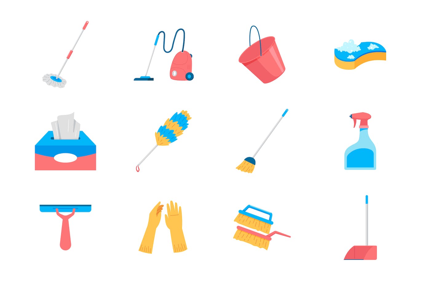 清洁服务工具对象矢量插画集 Cleaning Service Tools Isolated Object Set 图片素材 sucaiwan.com