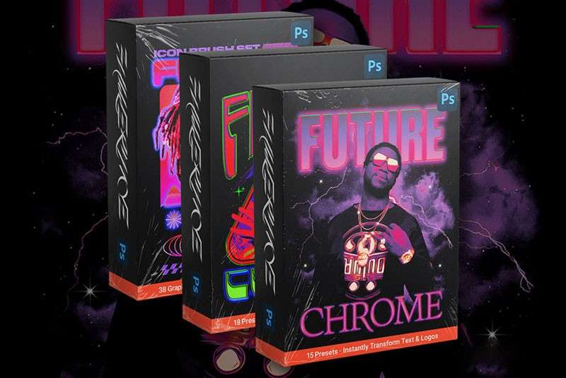 Y2K未来赛博朋克PS图层文本样式+笔刷套装 插件预设 sucaiwan.com