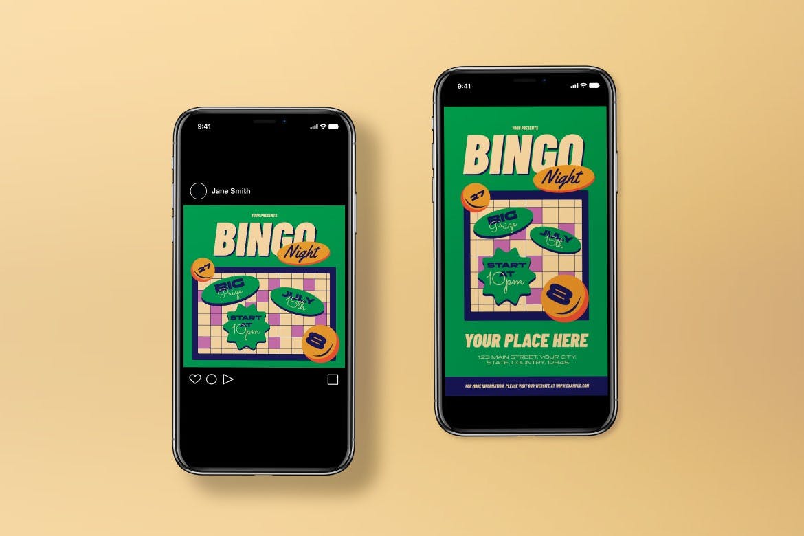 绿色平面设计宾果之夜海报模板下载 Green Flat Design Bingo Night Flyer Set 设计素材 sucaiwan.com