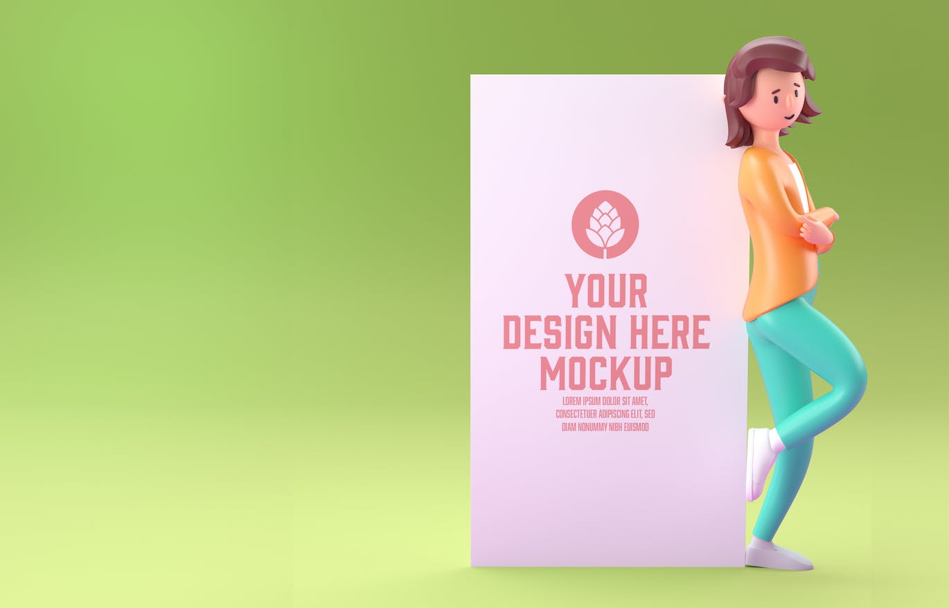 3D角色白板&手机屏幕展示样机图psd素材 Set People with white Board and Mobile Mockup 样机素材 sucaiwan.com