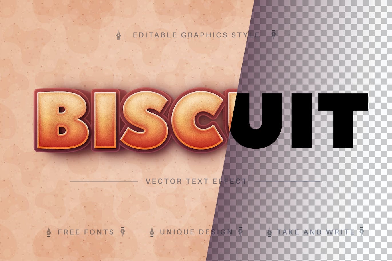 饼干色复古矢量文字效果字体样式 Biscuit – Editable Text Effect, Font Style 插件预设 sucaiwan.com