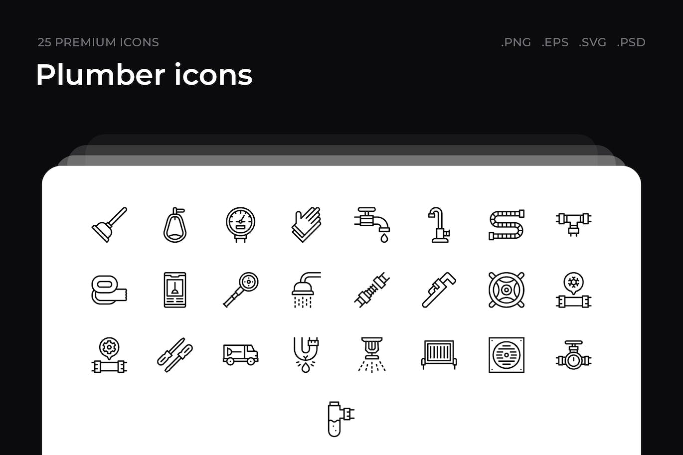 25枚水管工主题简约线条矢量图标 Plumber icons 图标素材 sucaiwan.com