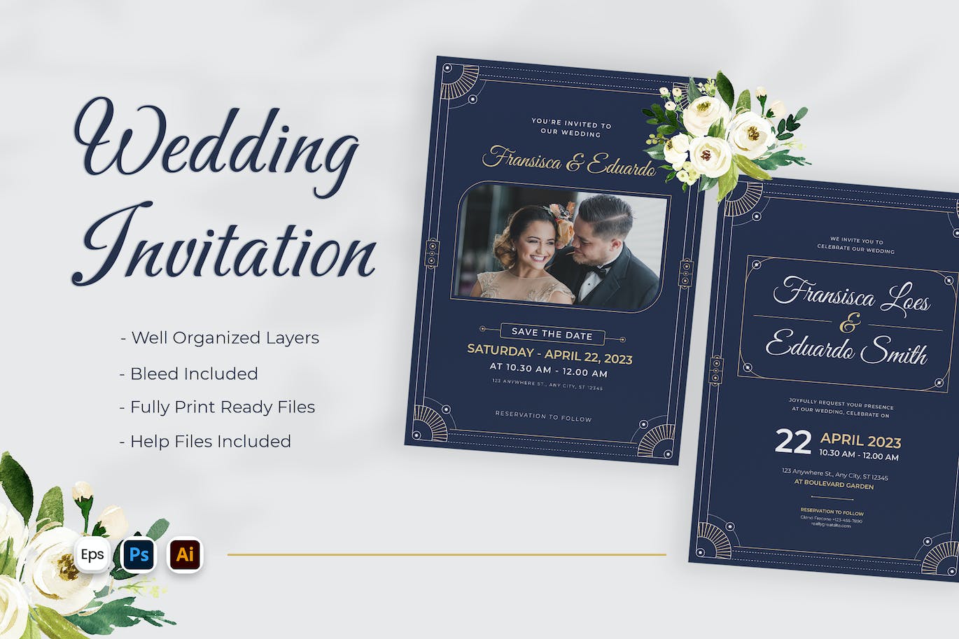 豪华婚礼请柬设计模板 Luxury Wedding Invitation 设计素材 sucaiwan.com