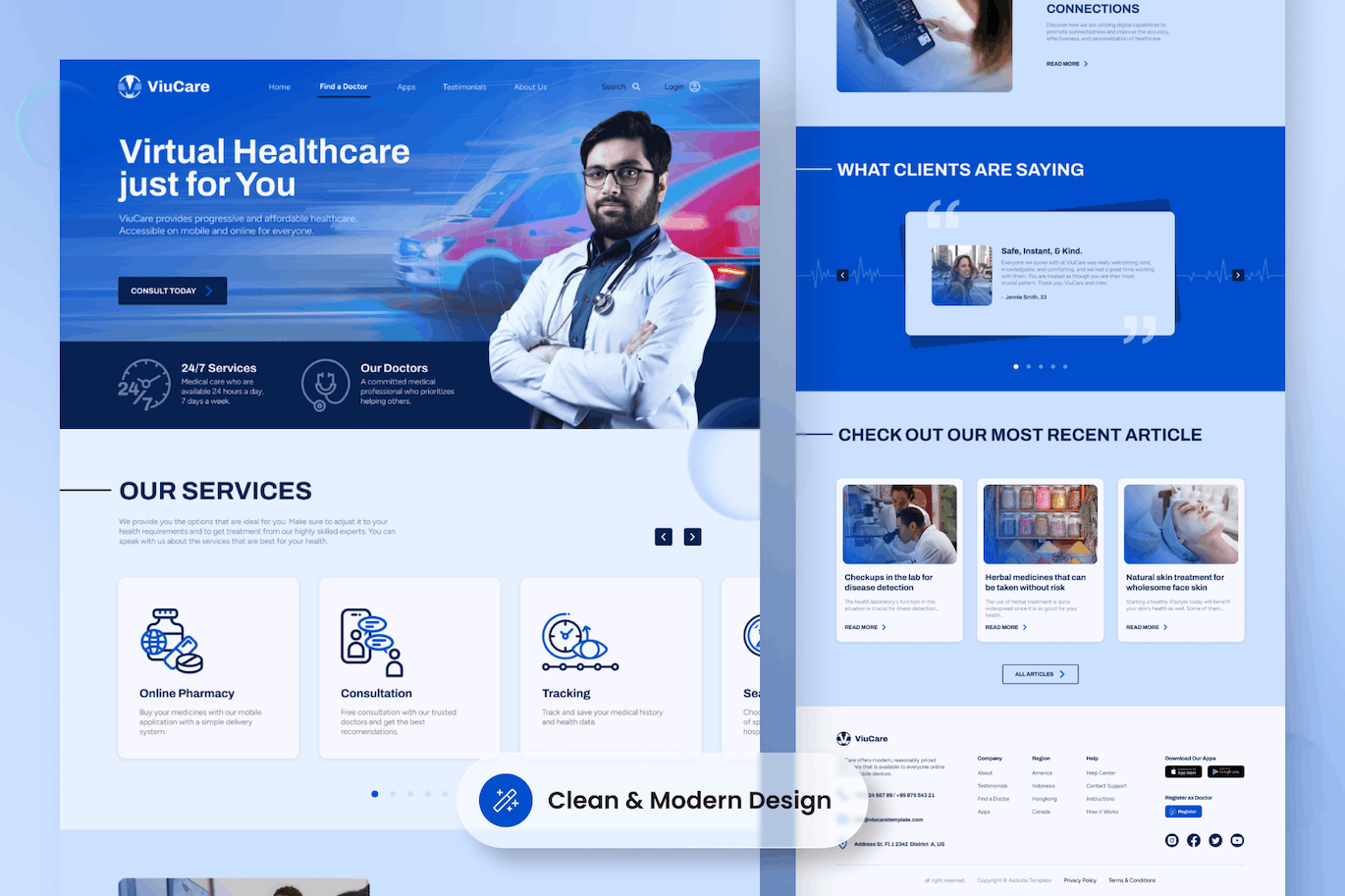 医疗网站着陆页设计模板 ViuCare – Medical Landing Page Template APP UI sucaiwan.com