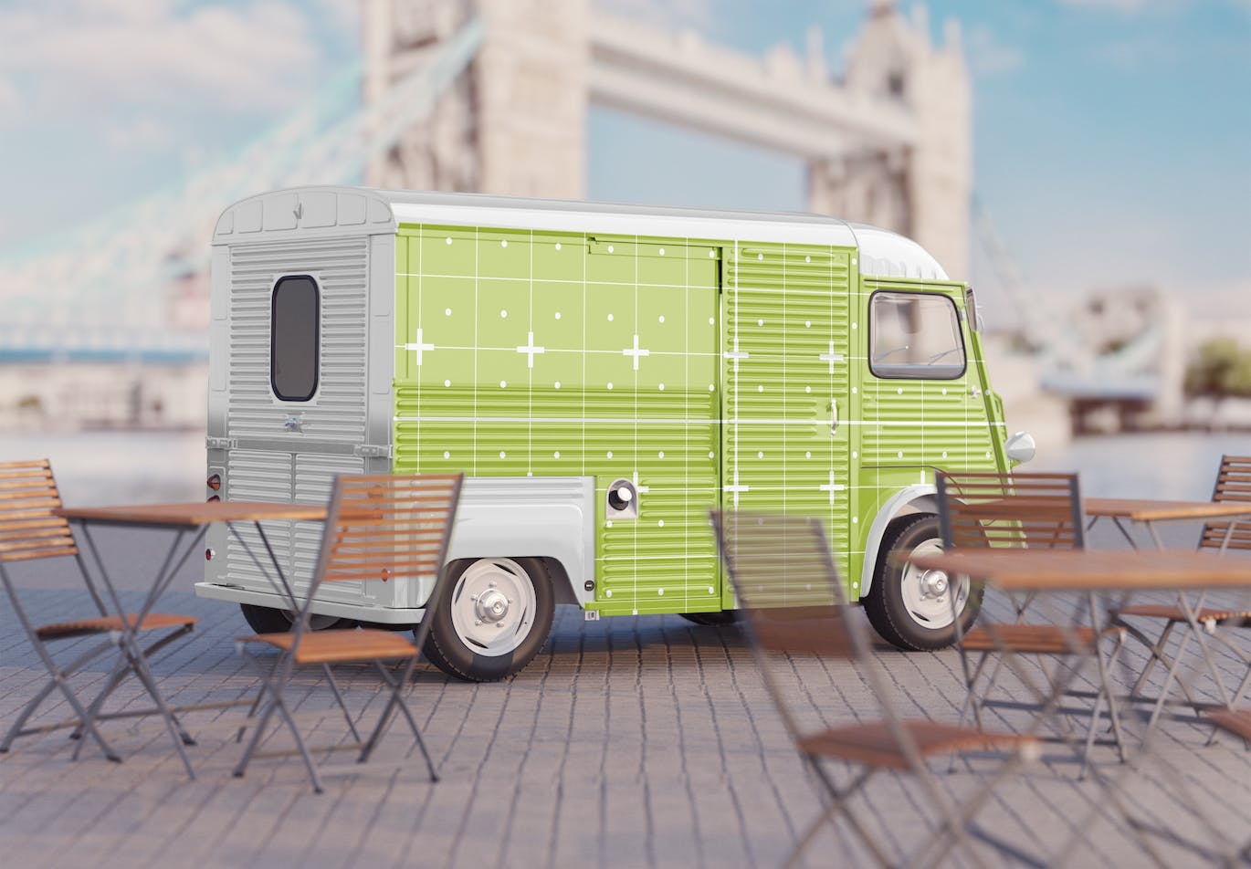 复古餐车广告场景样机图 Set Vintage Food Truck Scene Mockup 样机素材 sucaiwan.com