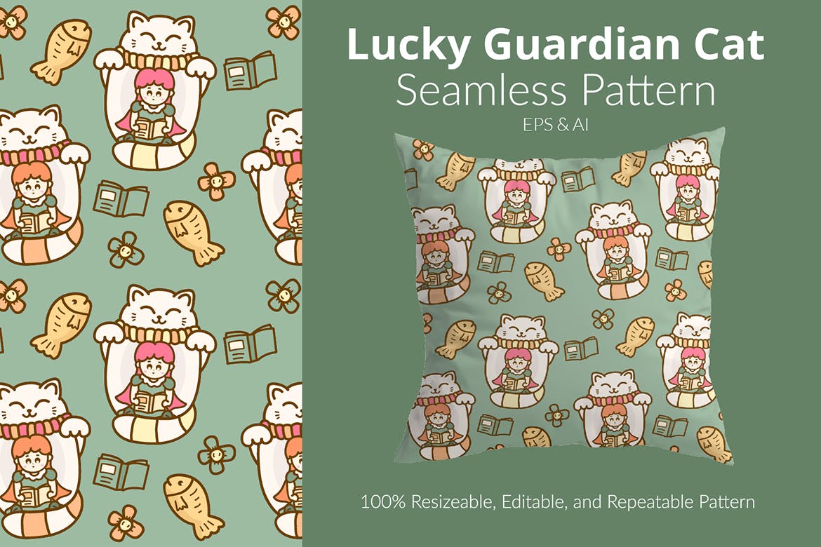 幸运守护猫图案素材 Lucky Guardian Cat Pattern 图片素材 sucaiwan.com