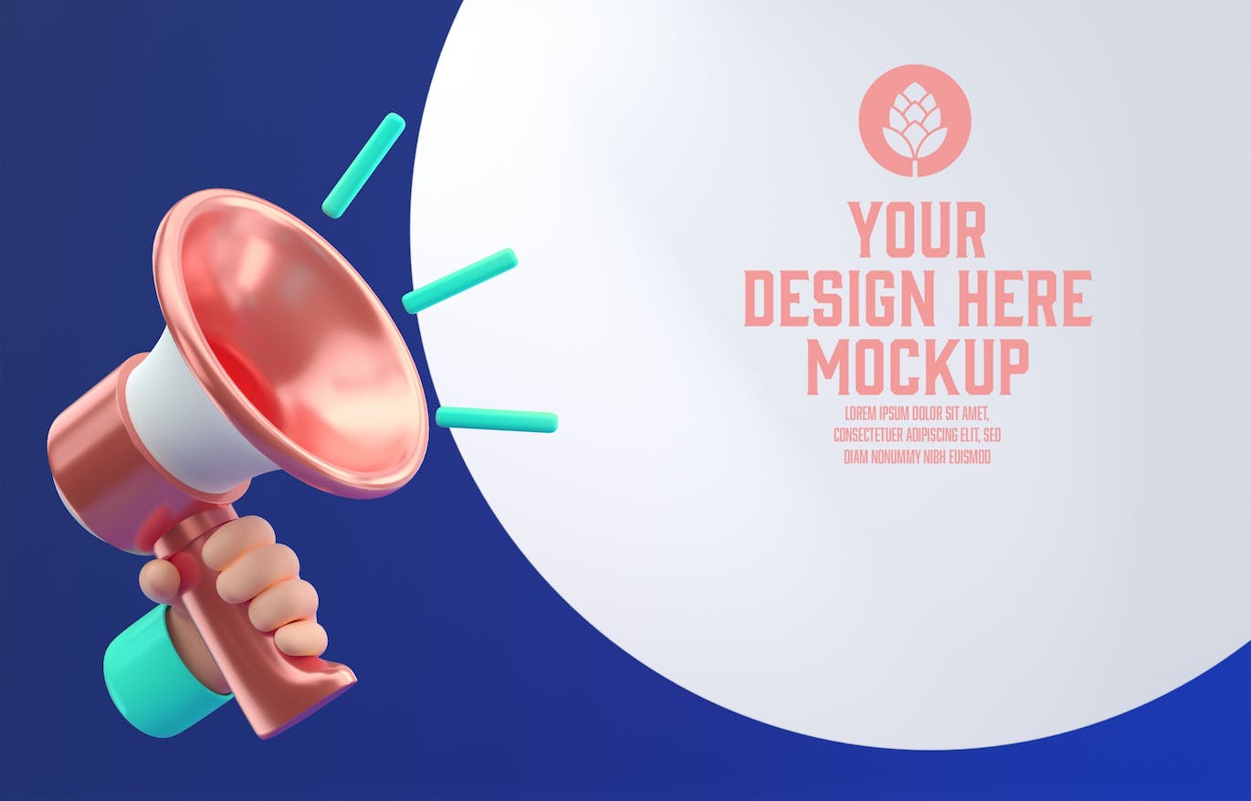 3D人物扩音器公告样机图psd素材 Set People Announcement Through Megaphone Mockup 样机素材 sucaiwan.com