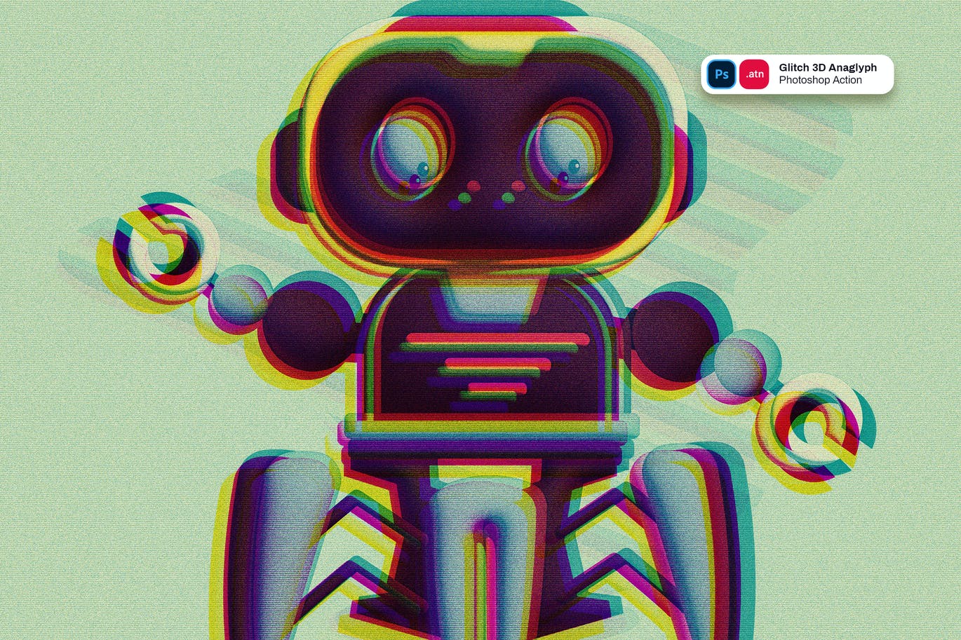 毛刺3D立体图效果照片处理PS动作 Glitch 3D Anaglyph Photoshop Action 插件预设 sucaiwan.com
