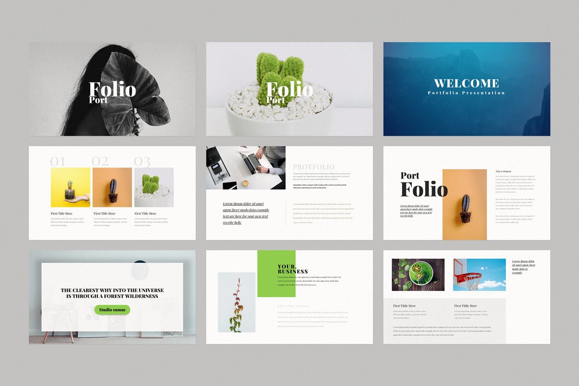 极简作品产品展示谷歌幻灯片创意模板 Minimal Portfolio Google Slides Template 幻灯图表 sucaiwan.com