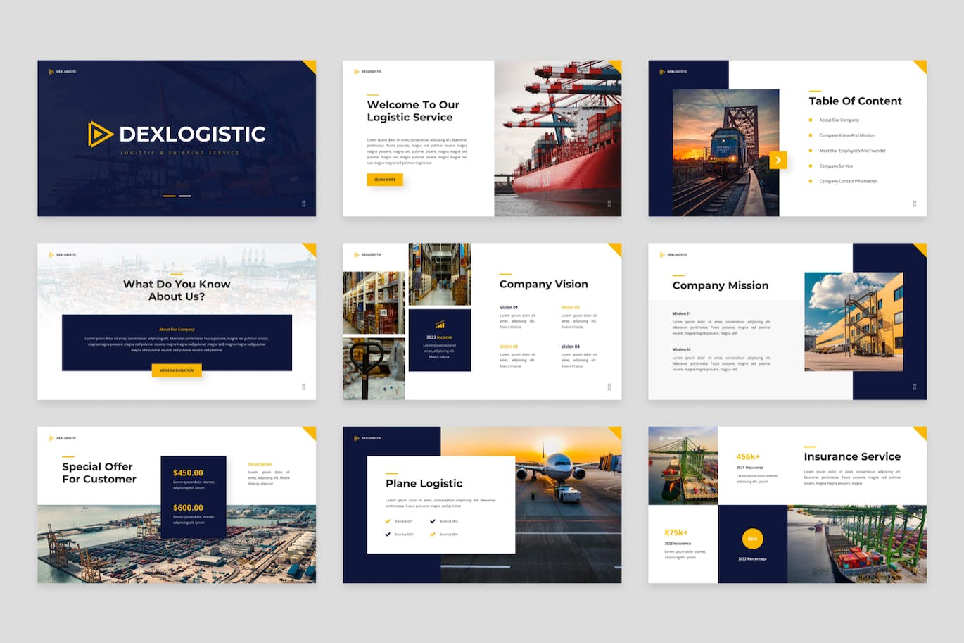 物流和航运服务PPT幻灯片模板素材 Dexlogistic – Logistic & Shipping Powerpoint 幻灯图表 sucaiwan.com